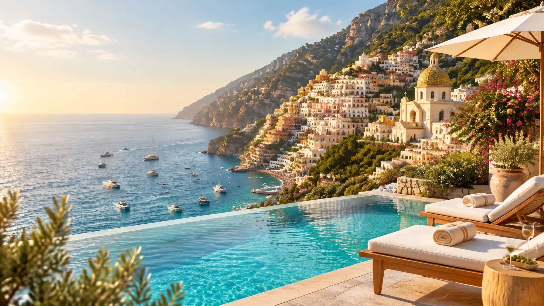 Quiet coastal resort overlooking clear blue water